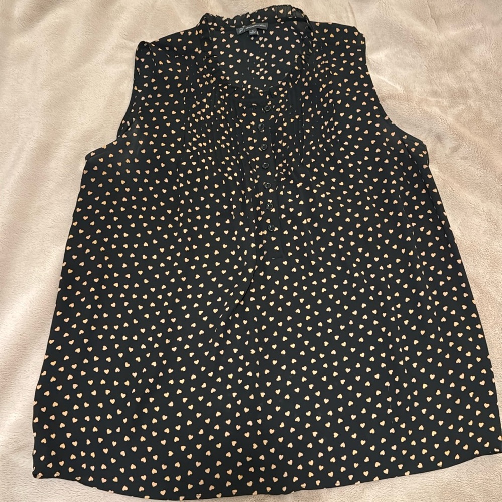 Adrianna Papell semi sheer black and beige hearts sleeveless top.